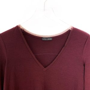 Zara Mesh Trim Burgundy Flowy Sleeveless Top